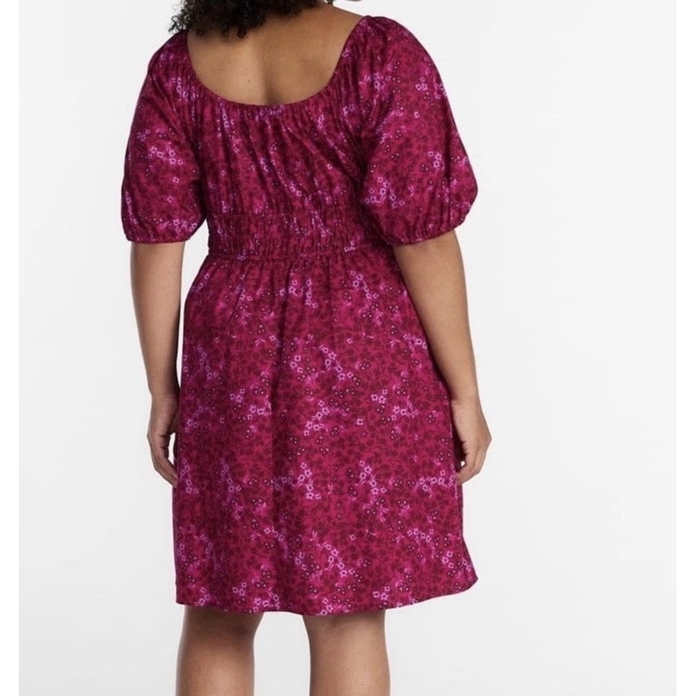 Terra & Sky Mini Cinched Dress Women 0X Dark Azalea Floral Smocked Pockets NEW - Picture 11 of 11